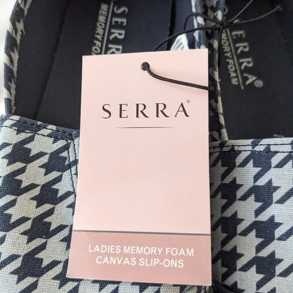 Serra Ladies Memory Foam Canvas Slip-on Sneakers Flat Shoes Sz 9 Navy Print NEW - Picture 8 of 10